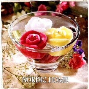 Nordic Home Candle Set of 3 Rosebuds Burns for 4 Hours Red Yellow White Roses